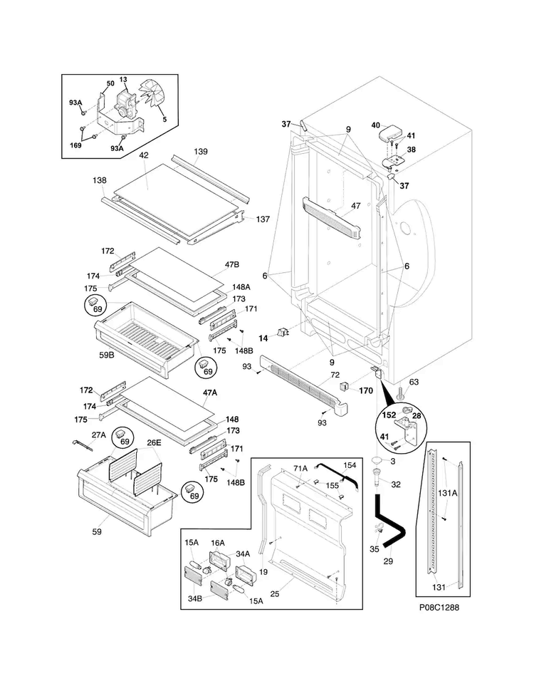 Cabinet Diagram and Parts List for FGRU19F6QFA  Frigidaire Refrigerator