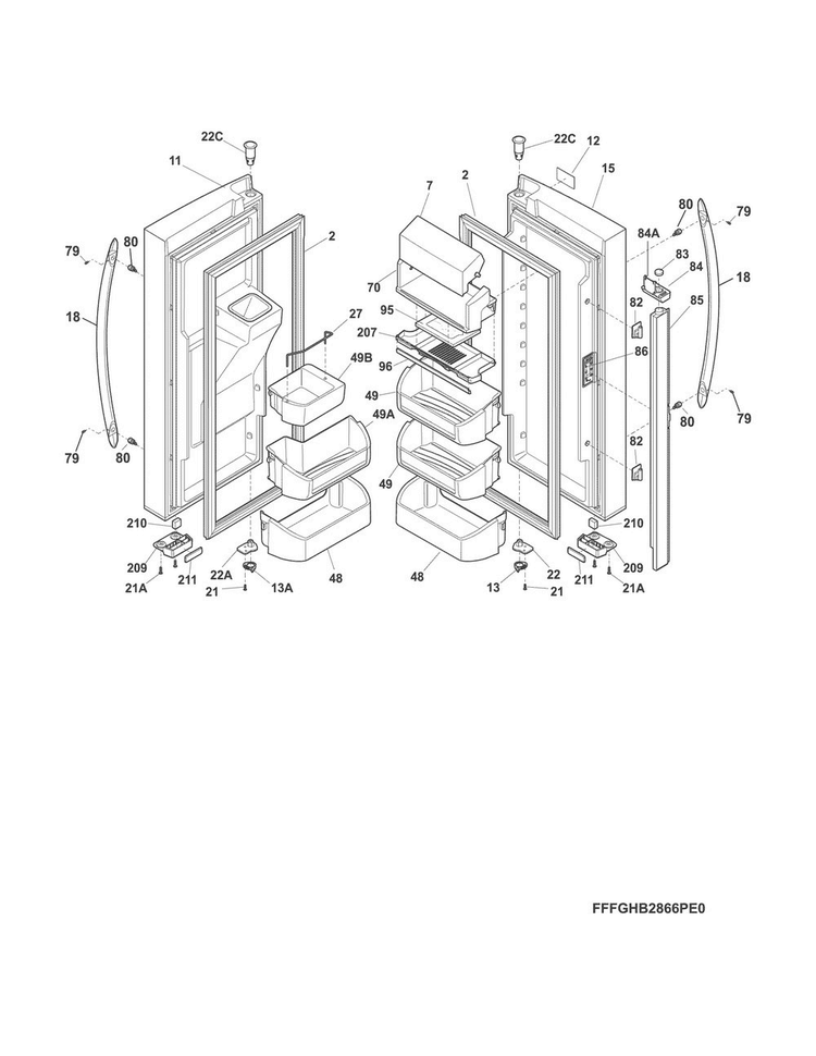 Fresh Food Door Diagram and Parts List for LGHB2867PFEA  Frigidaire Refrigerator