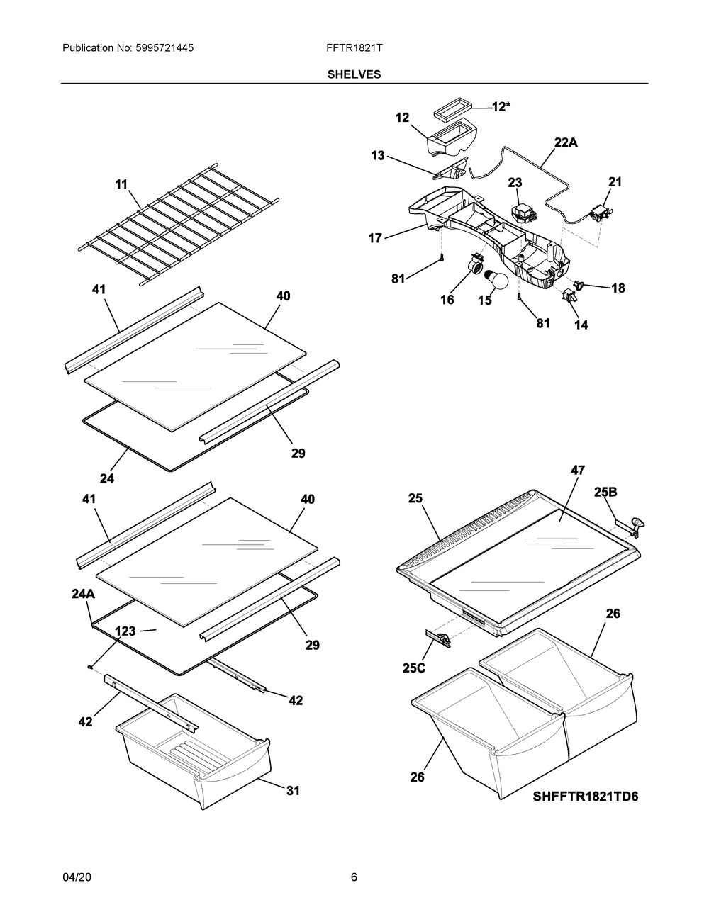 Shelves Diagram and Parts List for FFTR1821TD8  Frigidaire Refrigerator