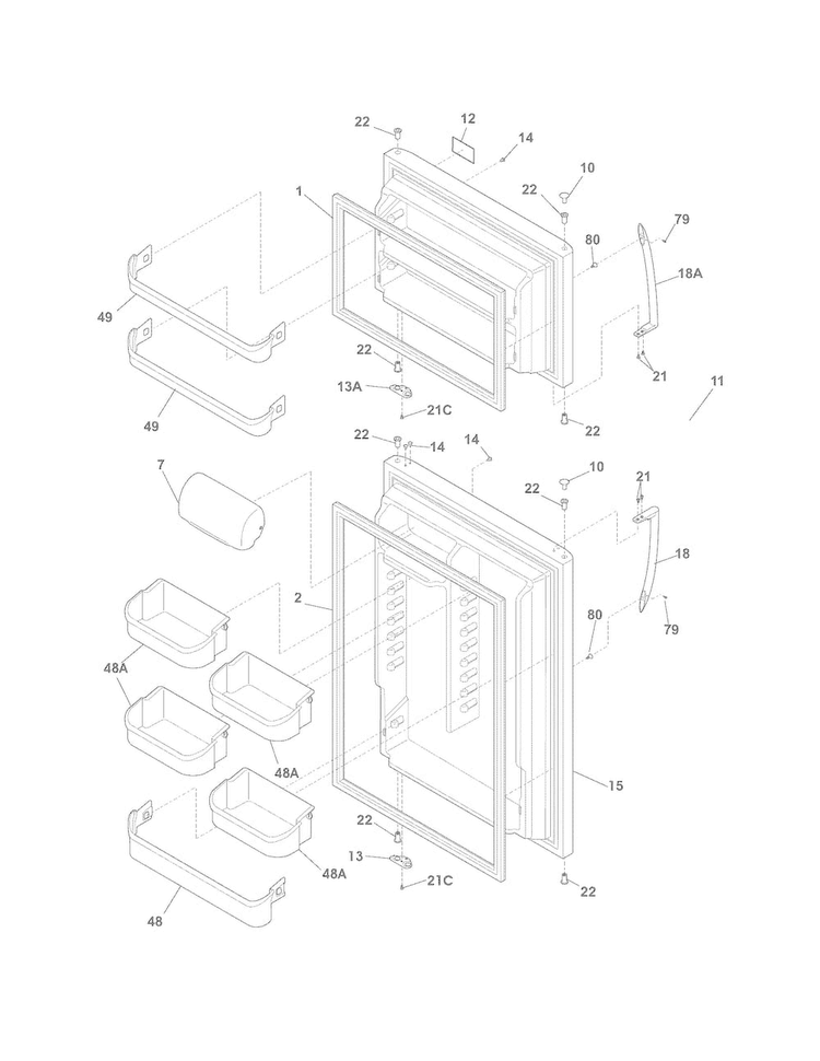 Doors Diagram and Parts List for FGHT1832PF0  Frigidaire Refrigerator