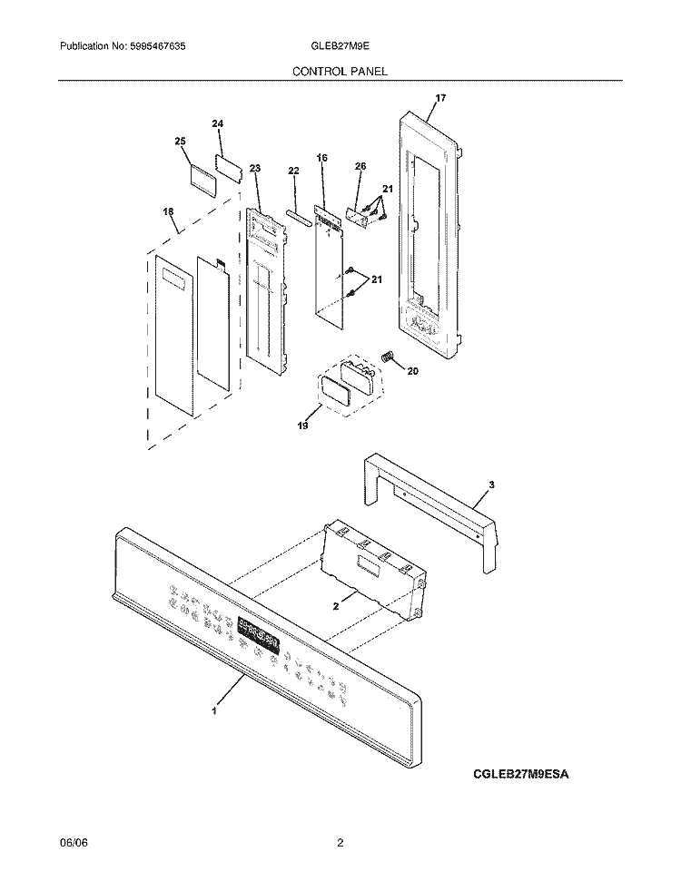 CONTROL PANEL Diagram and Parts List for GLEB27M9EQB  Frigidaire Microwave Oven Combo