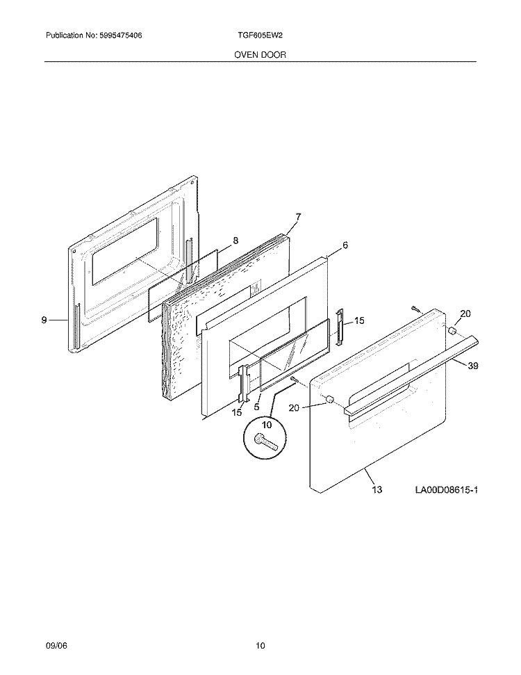 OVEN DOOR Diagram and Parts List for TGF605EW2  Tappan Wall Oven