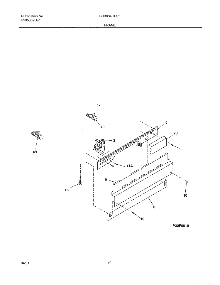 FRAME Diagram and Parts List for FDB634CFS3  Frigidaire Dishwasher