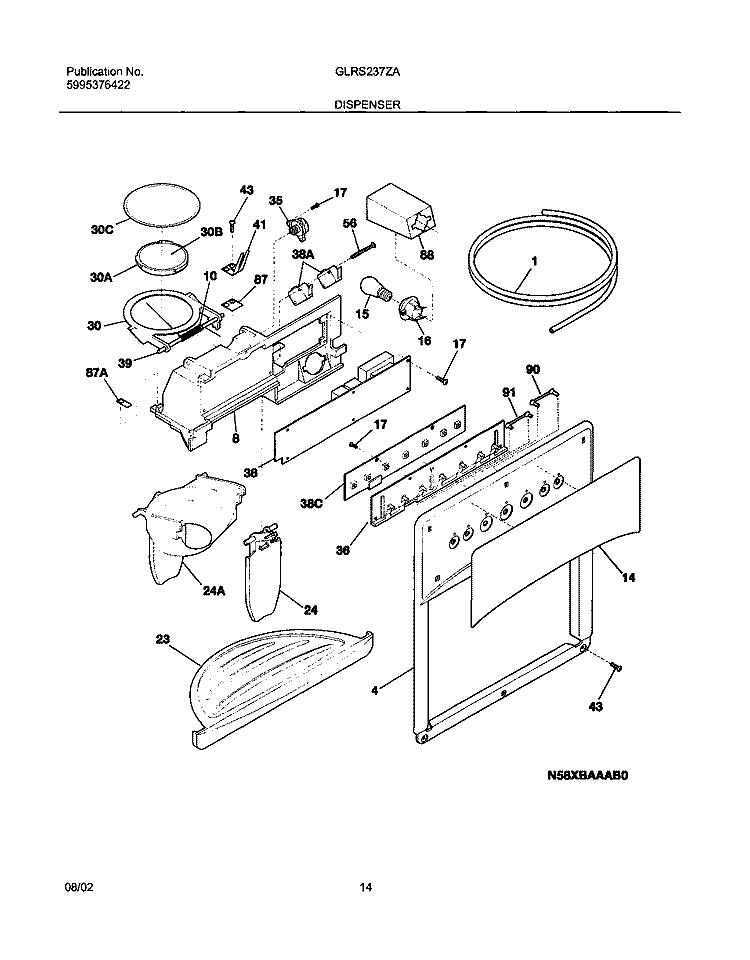 DISPENSER Diagram and Parts List for GLRS237ZAW6  Frigidaire Refrigerator