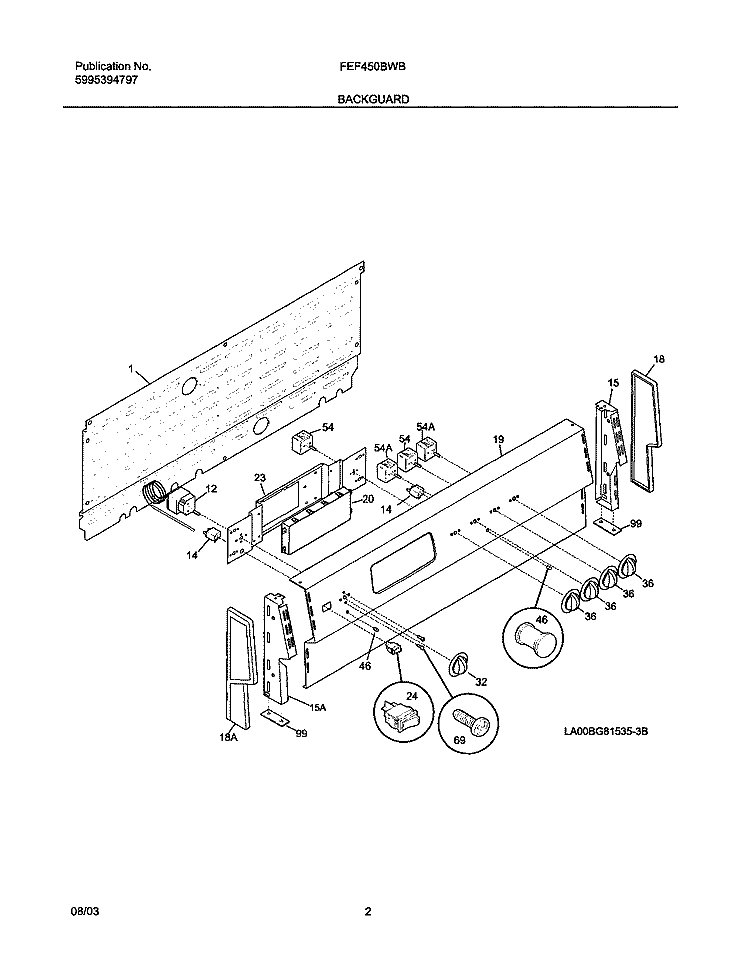 BACKGUARD Diagram and Parts List for FEF450BWB  Frigidaire Range