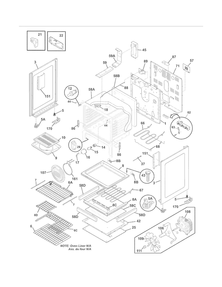 Body Diagram and Parts List for LGEF3043KFH  Frigidaire Range