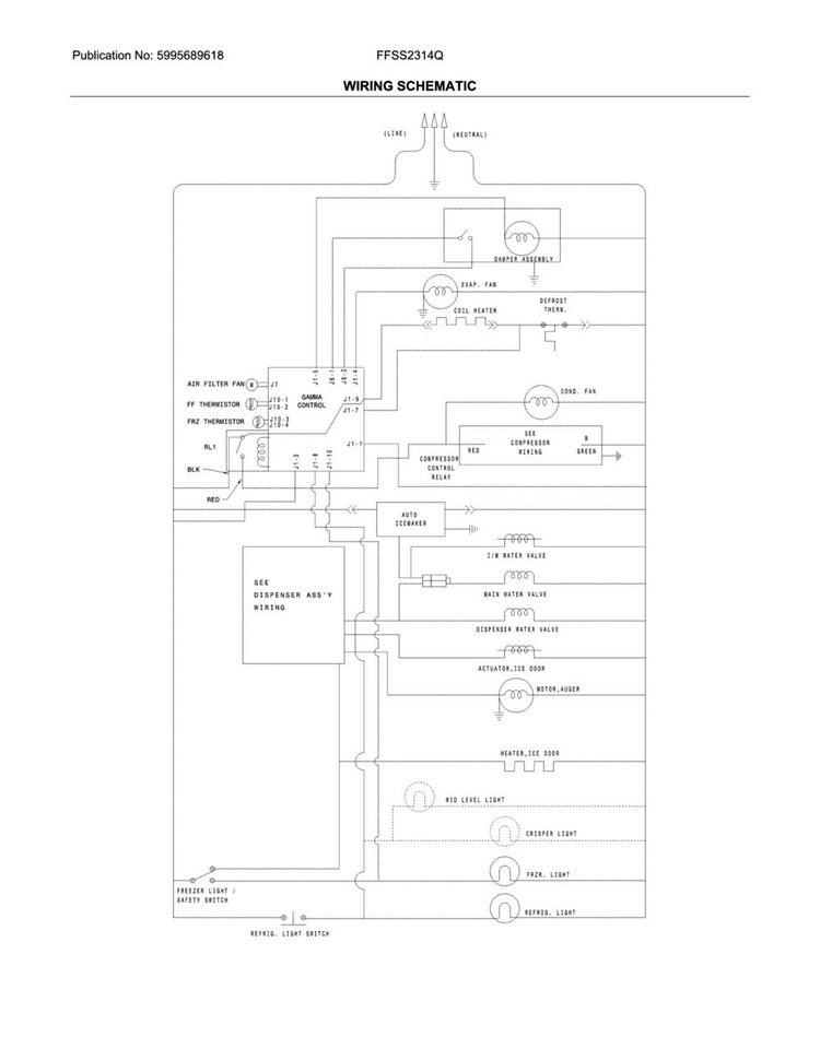 Wiring Schematic Diagram and Parts List for FFSS2314QEBA  Frigidaire Refrigerator