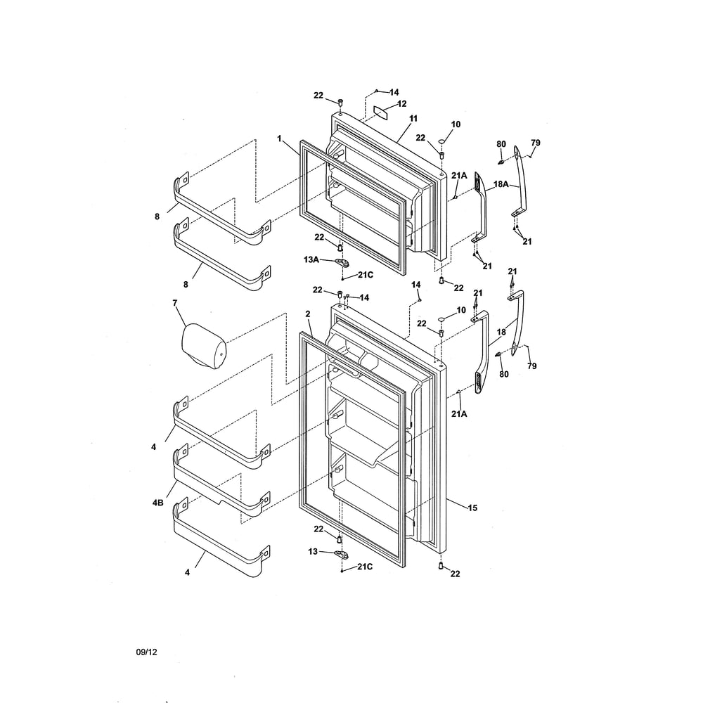 Door Diagram and Parts List for FFHI1817LW7  Frigidaire Refrigerator