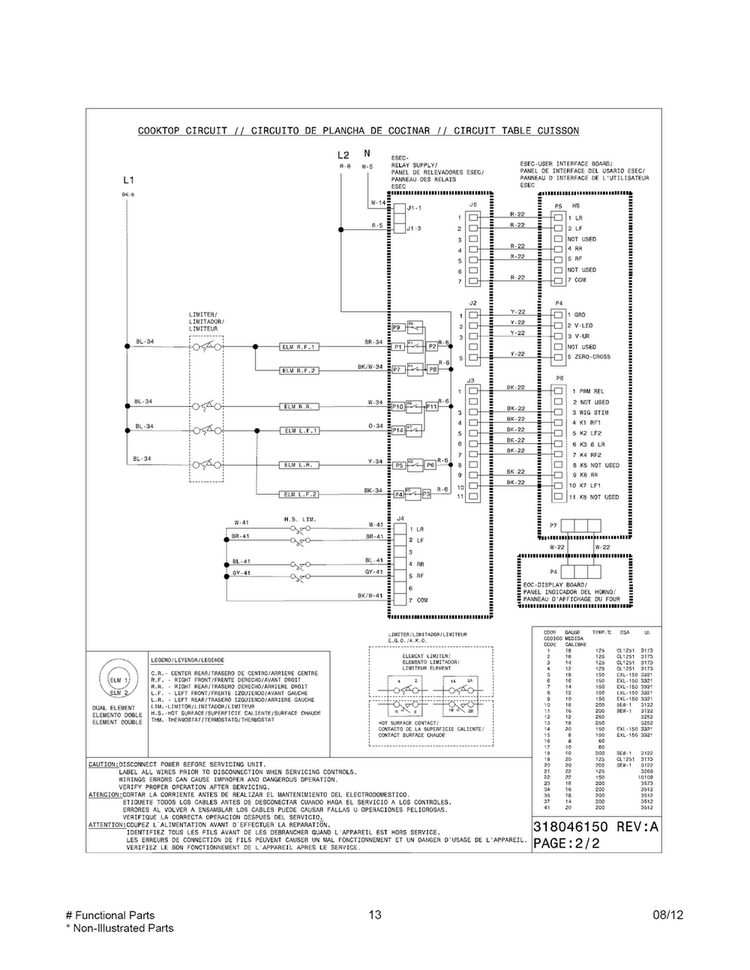 Wiring Diagram Diagram and Parts List for FGEF306TMFD  Frigidaire Range