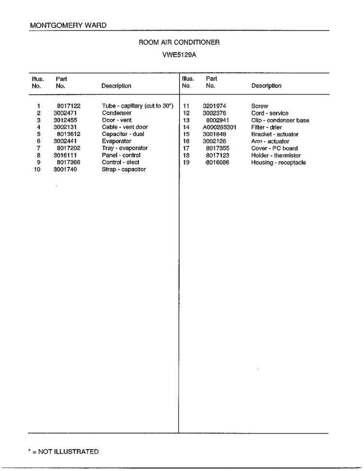 Room Air Conditioner Page 4 Diagram and Parts List for 5129A  Frigidaire Air Conditioner