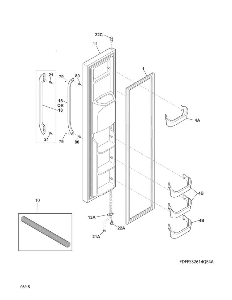 Freezer Door Diagram and Parts List for FFSS2614QE5A  Frigidaire Refrigerator