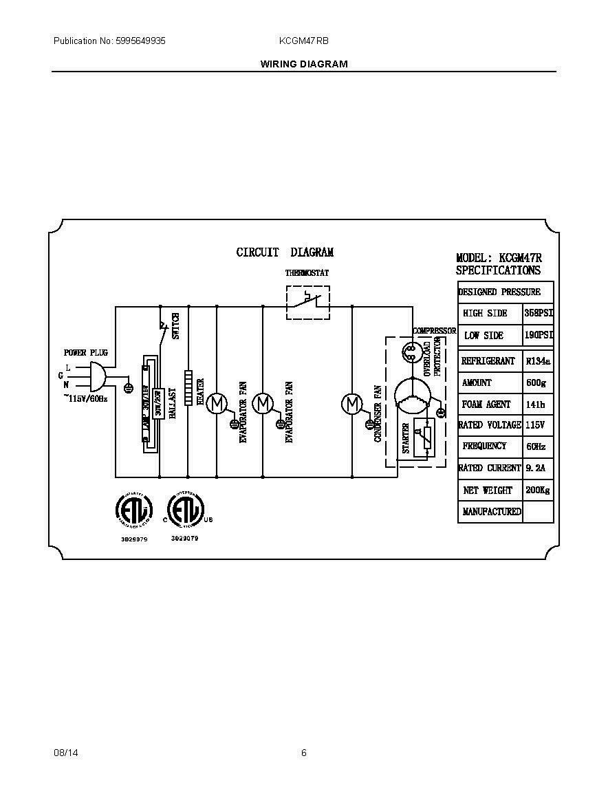 03 - WIRING DIAGRAM Diagram and Parts List for KCGM47RB  Frigidaire Refrigerator