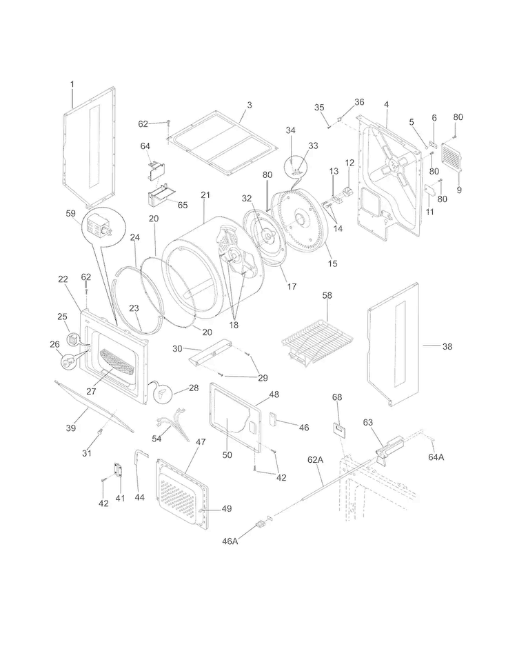 Upper Cabinet/drum Heater Diagram and Parts List for 41797912704  Kenmore Washer Dryer Combo