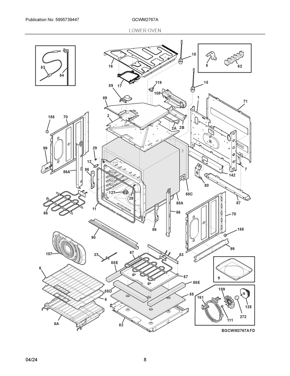 Lower Oven Diagram and Parts List for GCWM2767ADF  Frigidaire Microwave Oven Combo