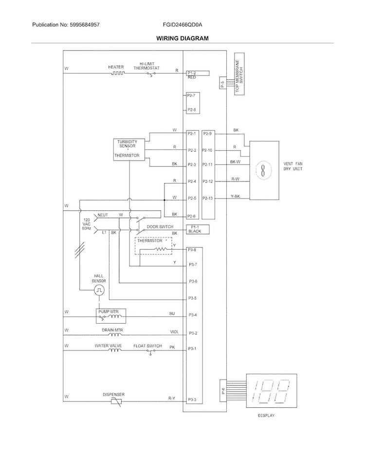 Wiring Diagram Diagram and Parts List for FGID2466QD0A  Frigidaire Dishwasher