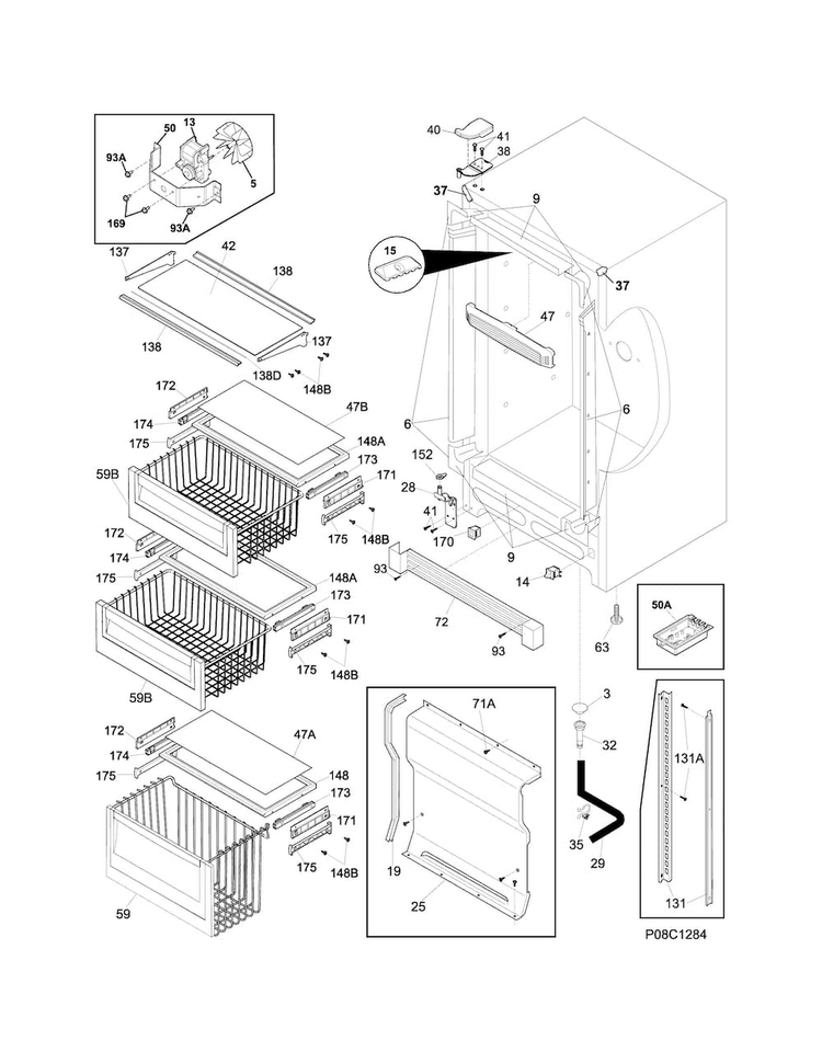 Cabinet Diagram and Parts List for E32AF85PQSA  Electrolux Freezer