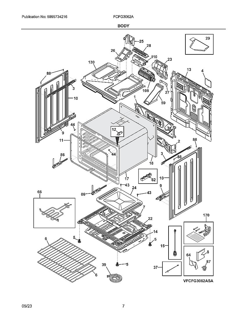 Body Diagram and Parts List for FCFG3062AWB  Electrolux Range