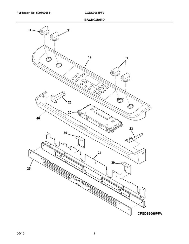 Backguard Diagram and Parts List for CGDS3065PFJ  Frigidaire Range