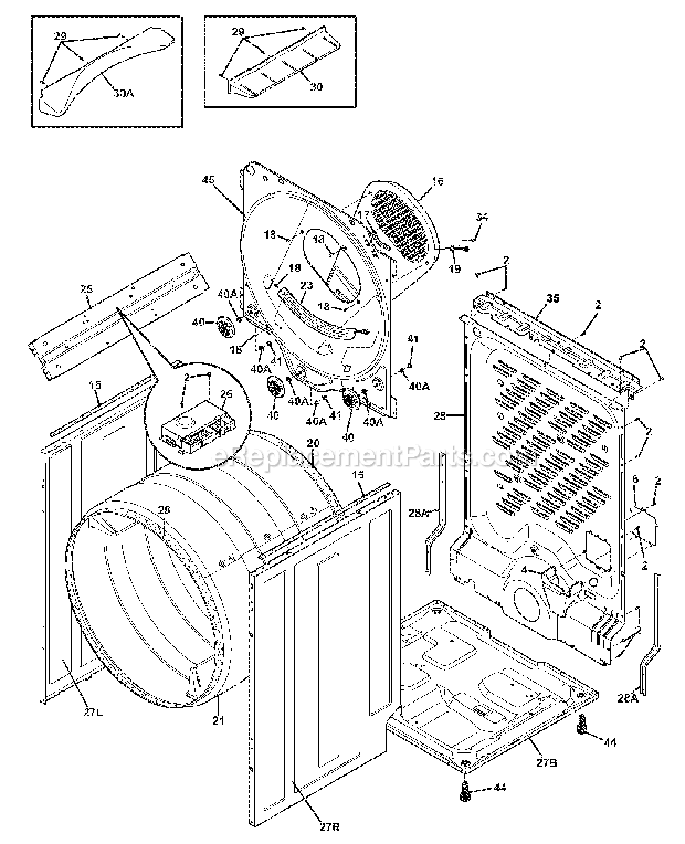 CABINET/DRUM Diagram and Parts List for EIED55HMB0  Electrolux Dryer