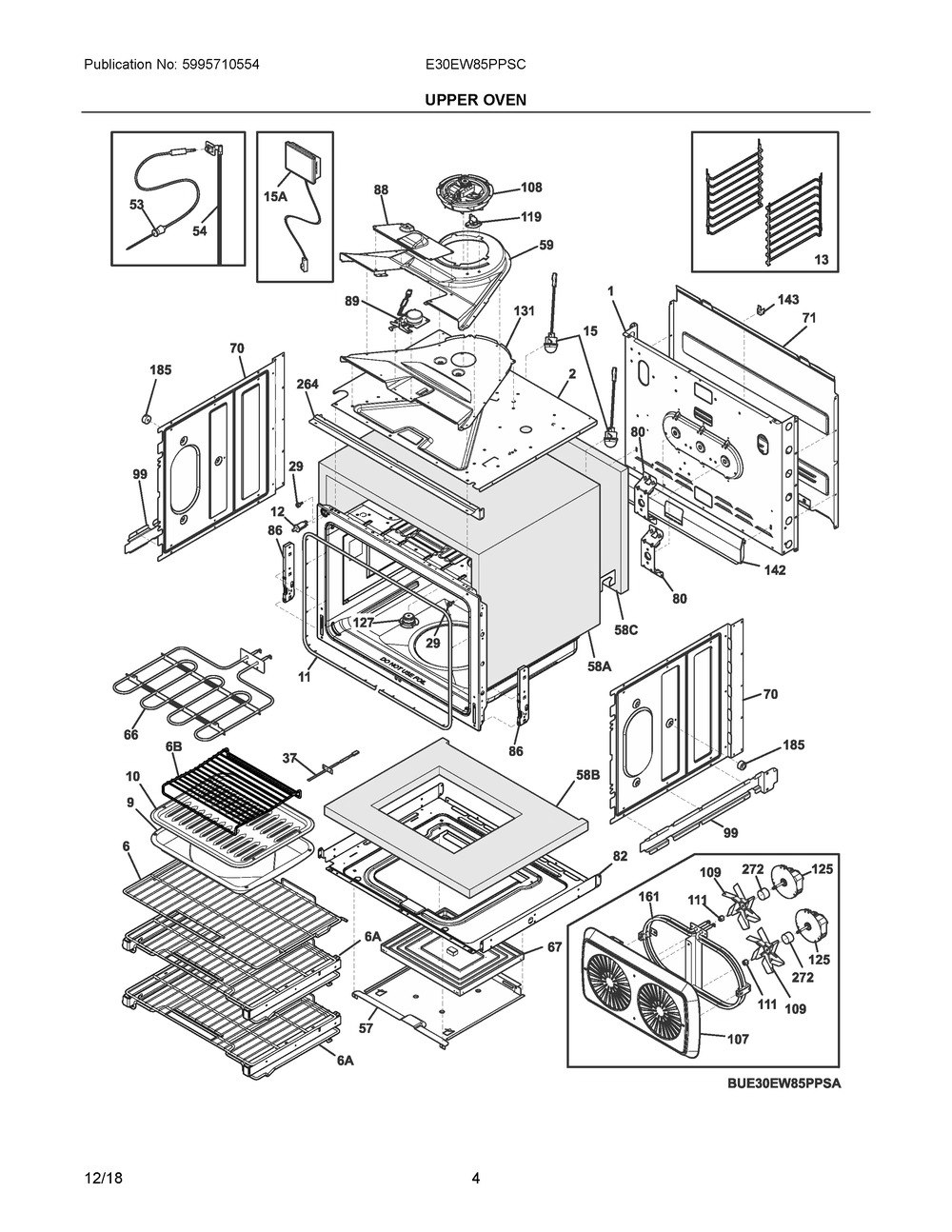 Upper Oven Diagram and Parts List for E30EW85PPSC  Frigidaire Wall Oven