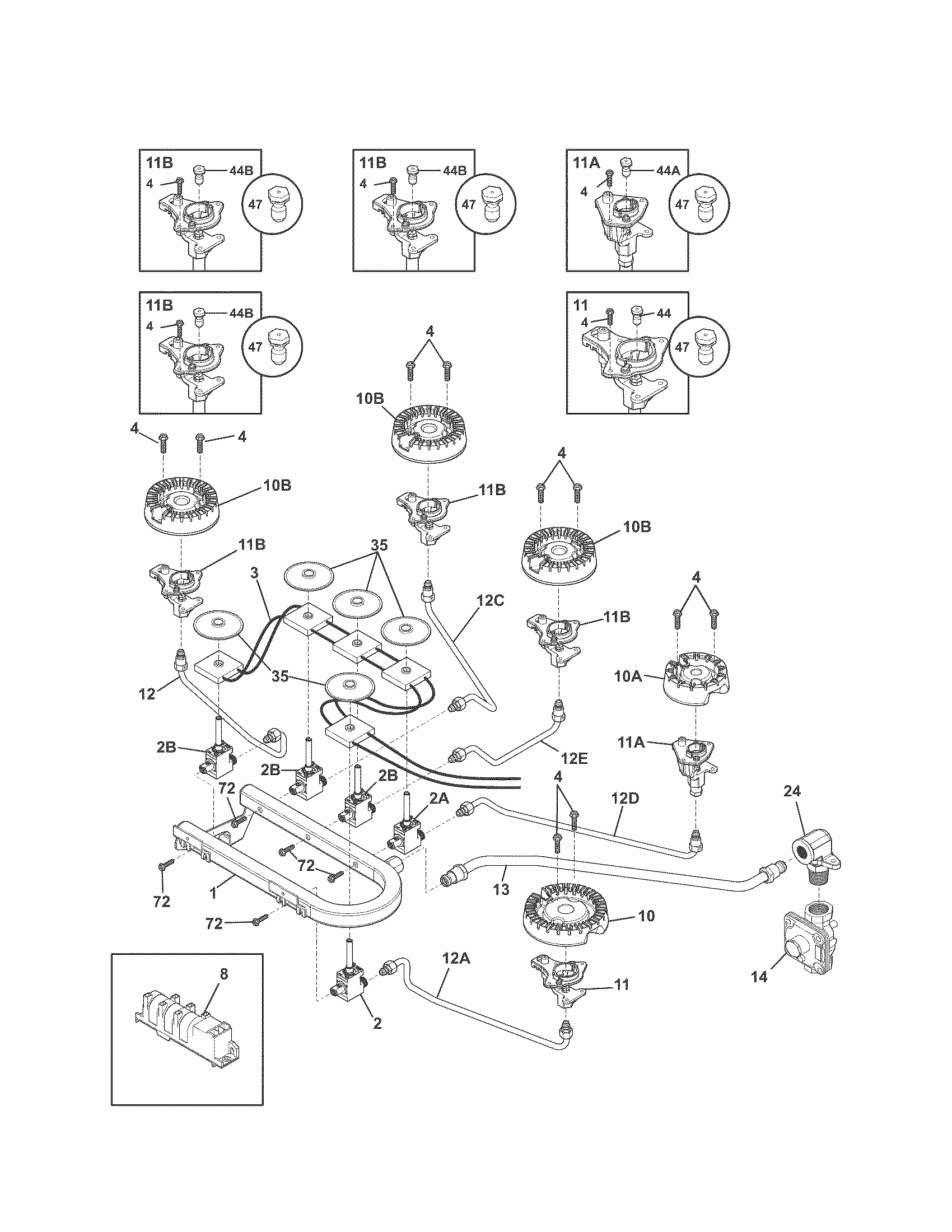 Burner Diagram and Parts List for 79032432903  Kenmore Cooktop