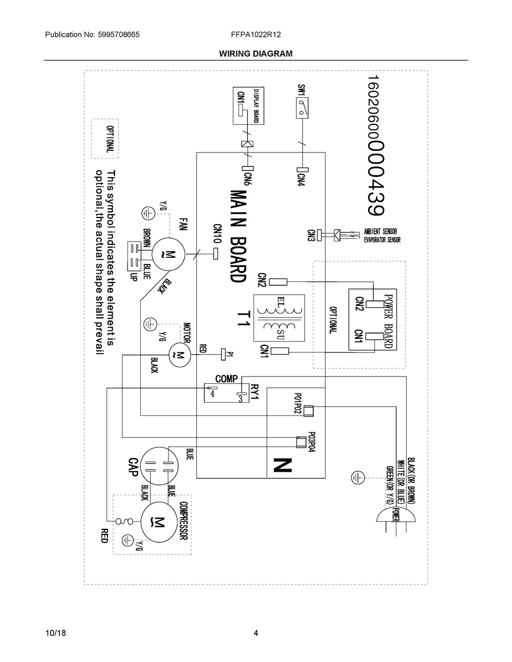 Wiring Diagram Diagram and Parts List for FFPA1022R11  Frigidaire Air Conditioner