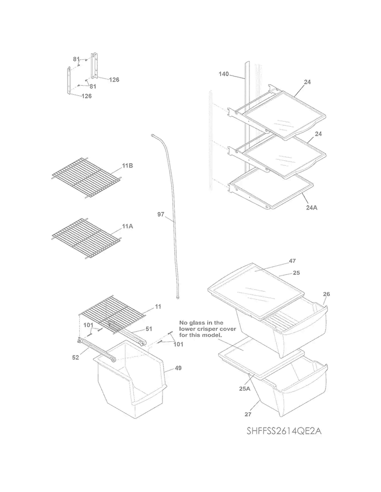 Shelves Diagram and Parts List for FFSS2614QE4A  Frigidaire Refrigerator