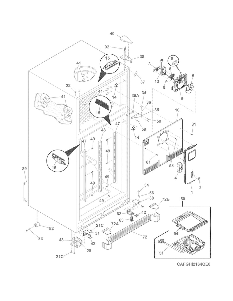 Cabinet Diagram and Parts List for FGHI2164QP0  Frigidaire Refrigerator