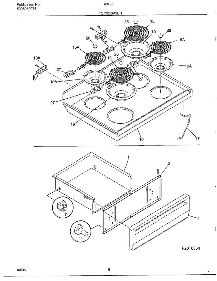 Top/drawer Diagram and Parts List for 484367A  Frigidaire Range