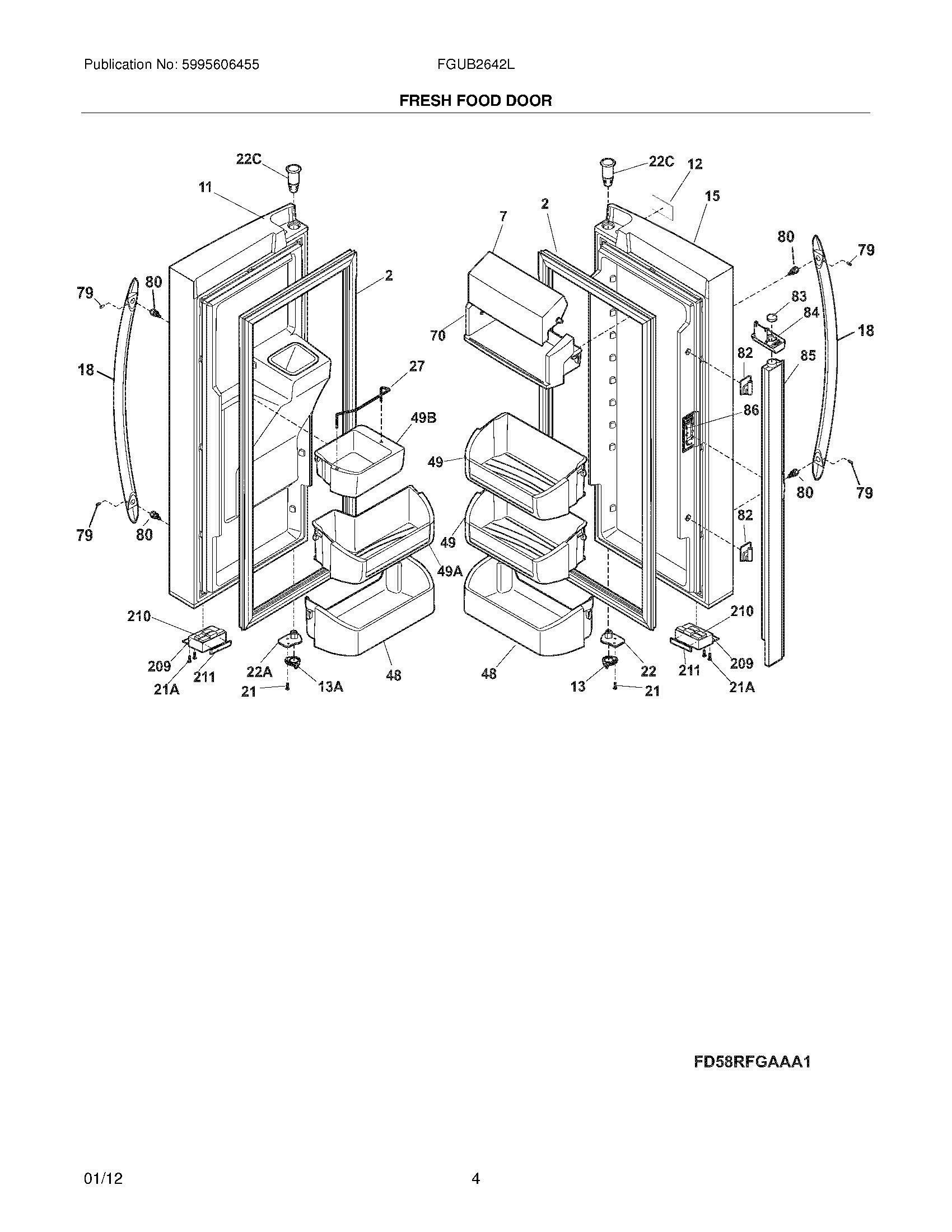 05 - FRESH FOOD DOORS Diagram and Parts List for FGUB2642LF5  Frigidaire Refrigerator
