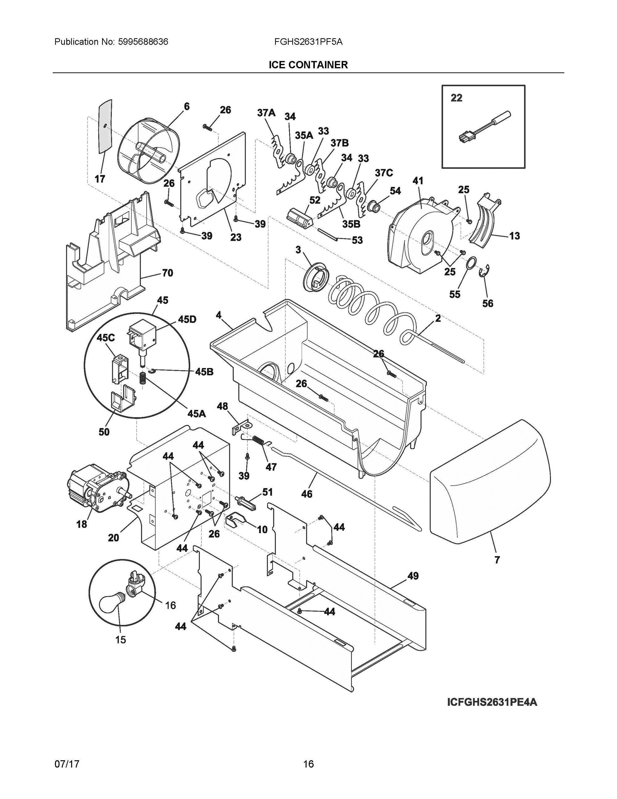 09 - ICE CONTAINER Diagram and Parts List for FGHS2631PF5A  Frigidaire Refrigerator