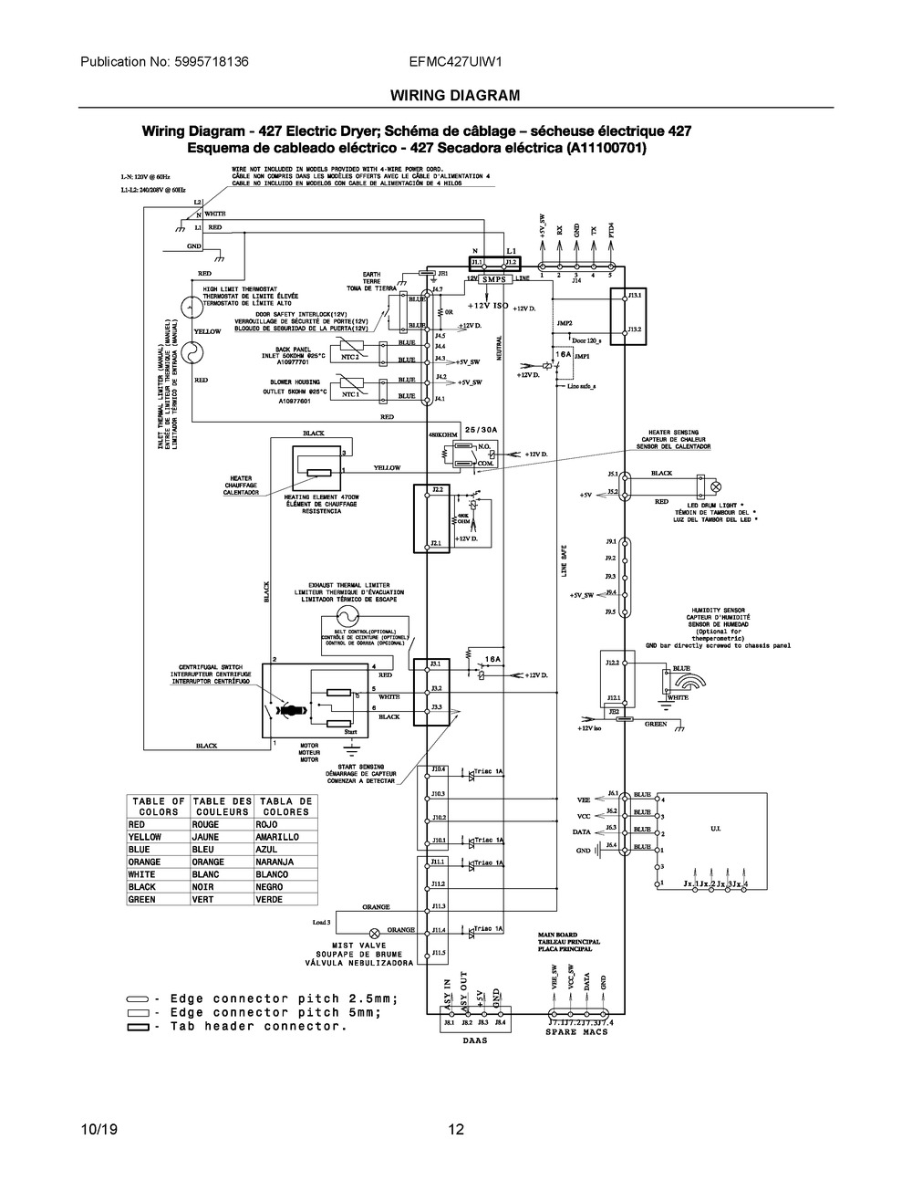 Wiring Diagram Diagram and Parts List for EFMC427UIW1  Frigidaire Dryer