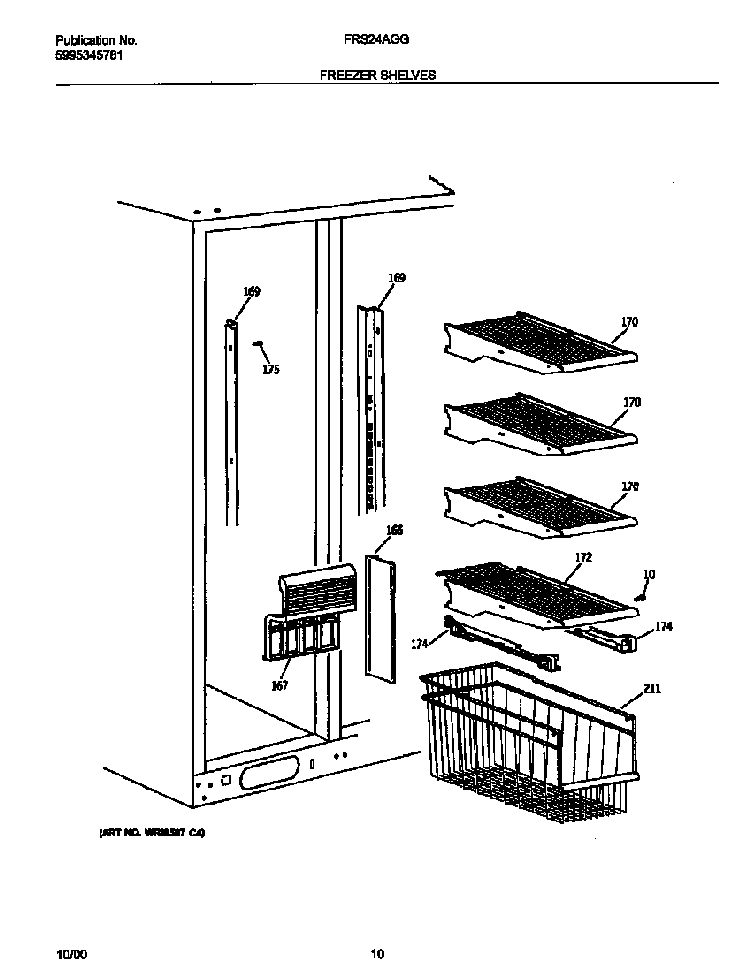 Freezer Shelves Diagram and Parts List for FRS24AGGW9  Frigidaire Refrigerator