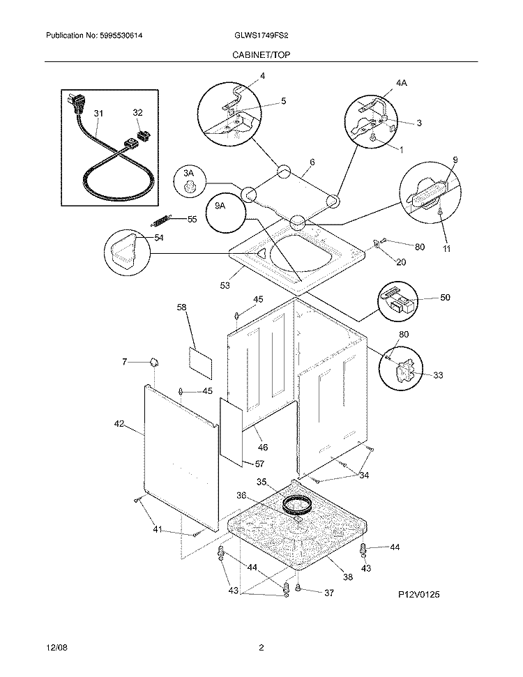 CABINET/TOP Diagram and Parts List for GLWS1749FS2  Frigidaire Washer