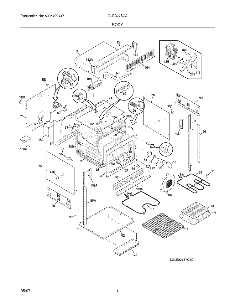 BODY Diagram and Parts List for GLEB27S7CSD  Frigidaire Wall Oven