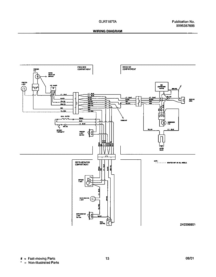 WIRING DIAGRAM Diagram and Parts List for GLRT187TAQ0  Frigidaire Refrigerator