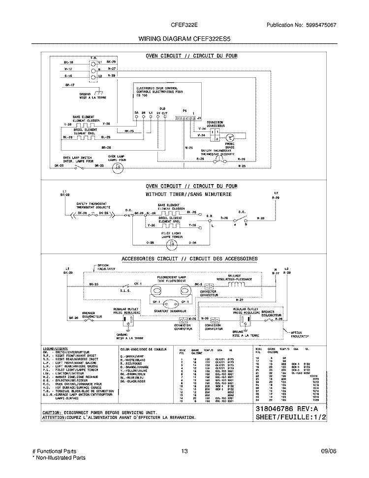 WIRING DIAGRAM Diagram and Parts List for CFEF322ES5  Frigidaire Range