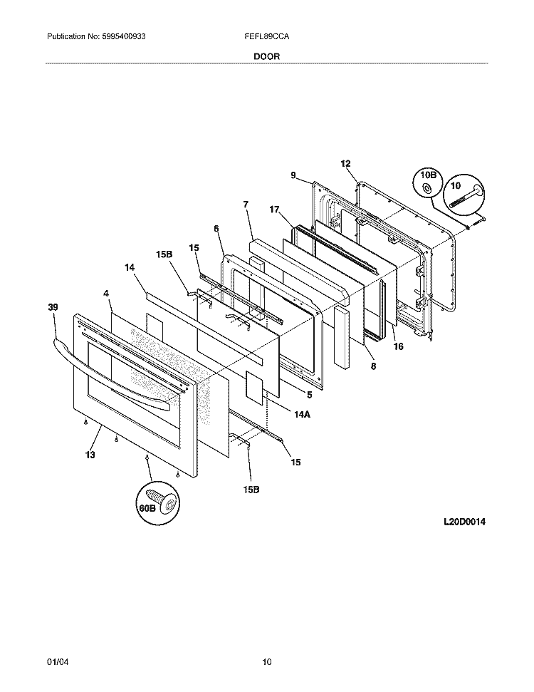 DOOR Diagram and Parts List for FEFL89CCA  Frigidaire Range