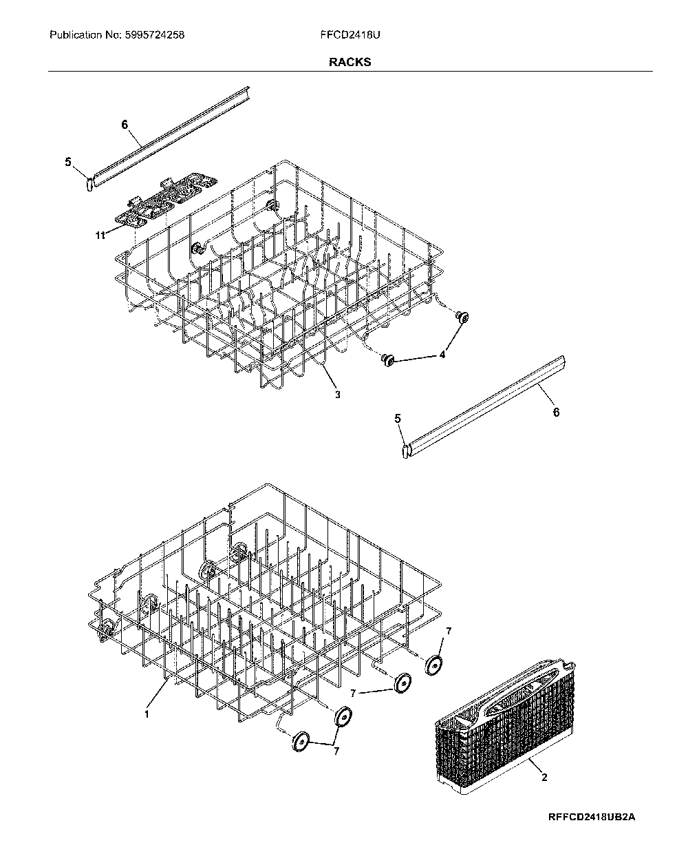 Racks Diagram and Parts List for FFCD2418UB3A  Frigidaire Dishwasher
