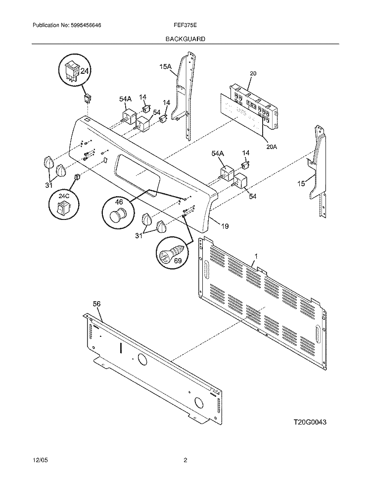 BACKGUARD Diagram and Parts List for FEF375EBC  Frigidaire Range