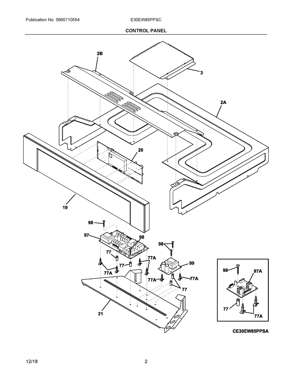 Control Panel Diagram and Parts List for E30EW85PPSC  Frigidaire Wall Oven