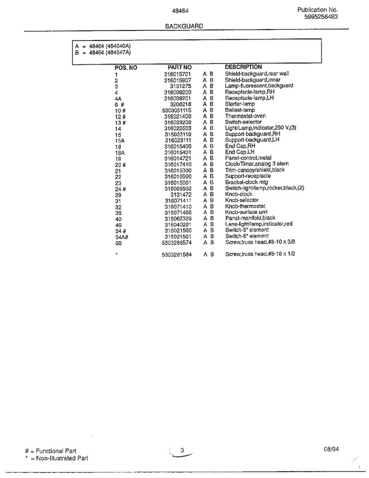 Backguard Page 2 Diagram and Parts List for 484640A  Frigidaire Range