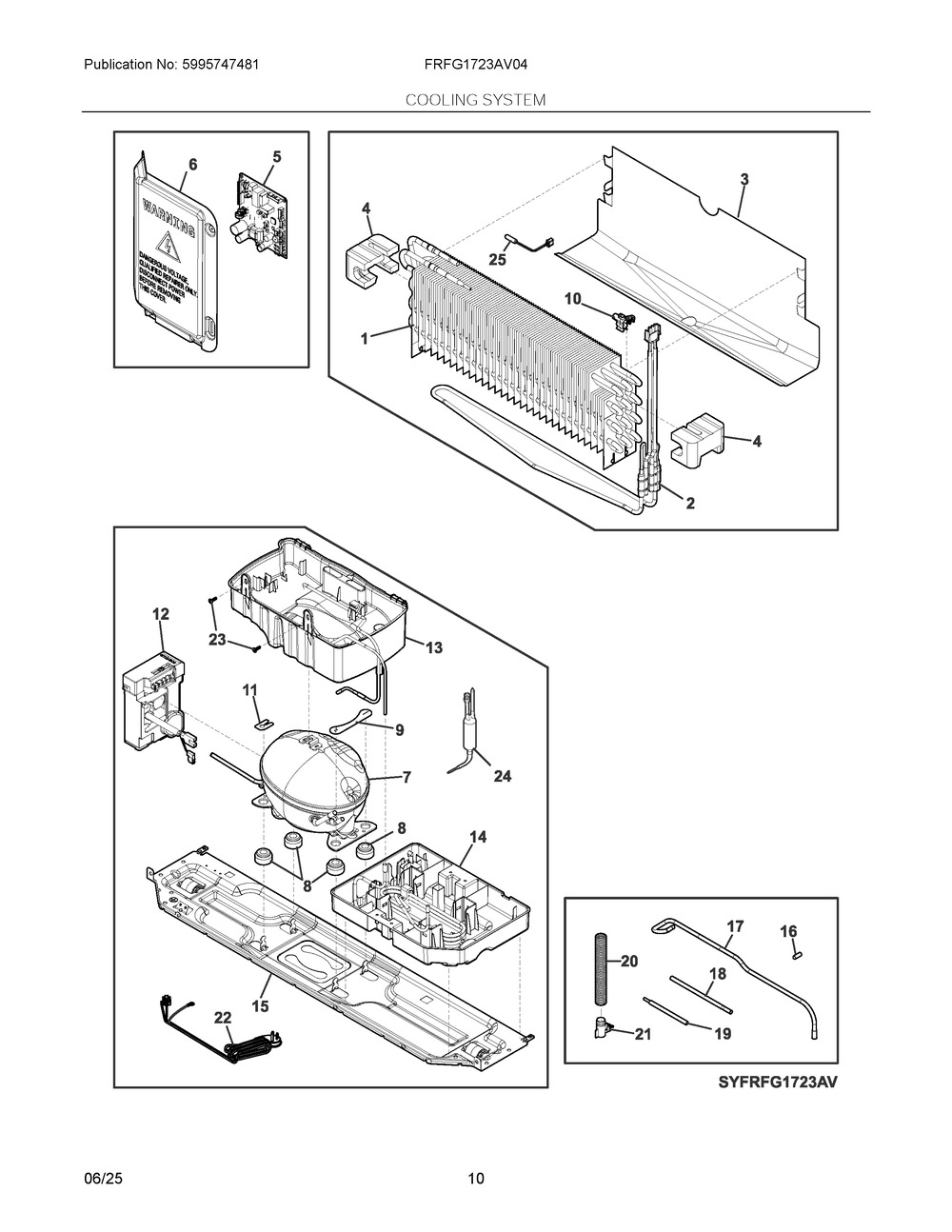 Cooling System Diagram and Parts List for FRFG1723AV04  Frigidaire Refrigerator