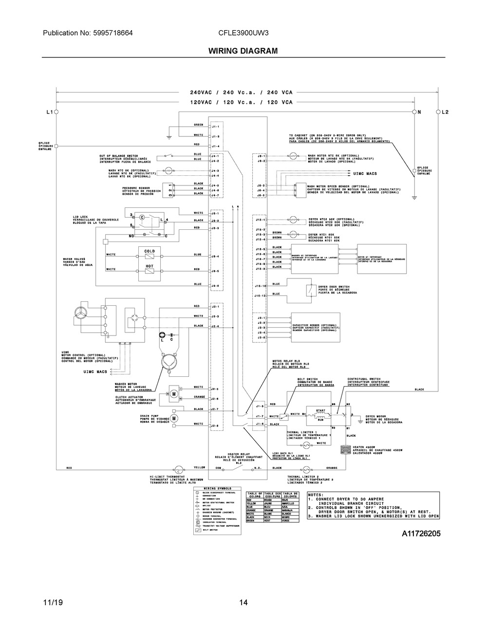 Wiring Diagram Diagram and Parts List for CFLE3900UW3  Frigidaire Dryer