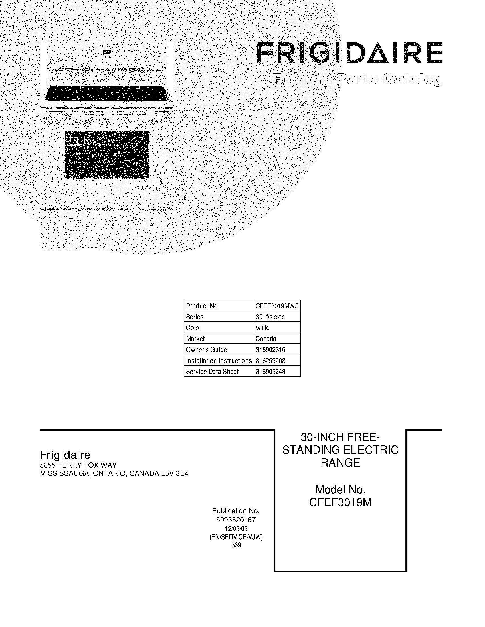 01 - COVER Diagram and Parts List for CFEF3019MWC  Frigidaire Range