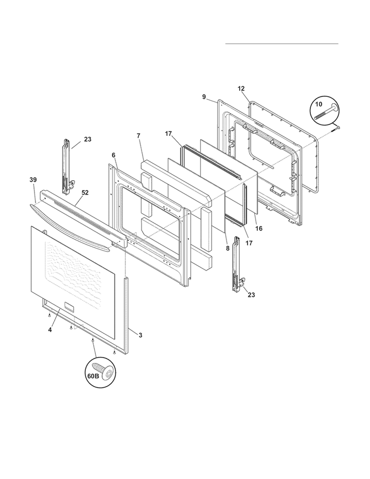 Door Diagram and Parts List for FGEF3032MWC  Frigidaire Range
