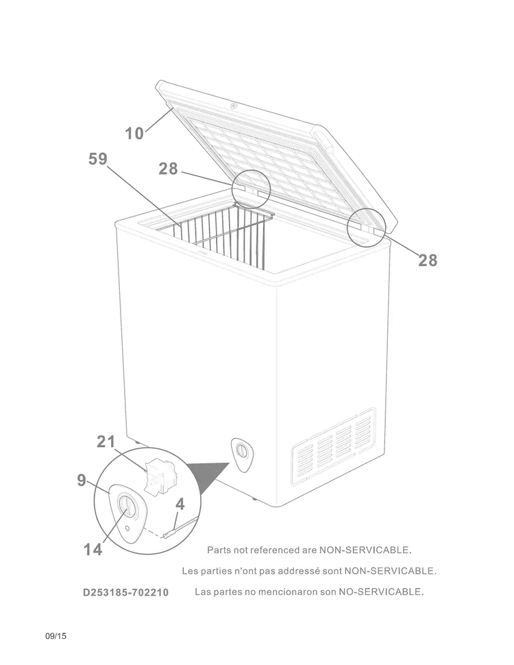 Replacement Parts Diagram and Parts List for 25312902510  Kenmore Freezer
