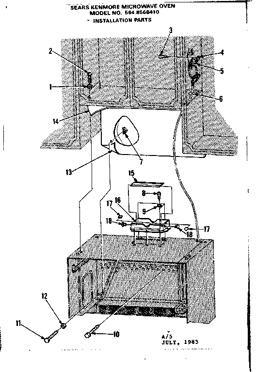 Installation Parts Diagram and Parts List for 5648568410  Kenmore Microwave