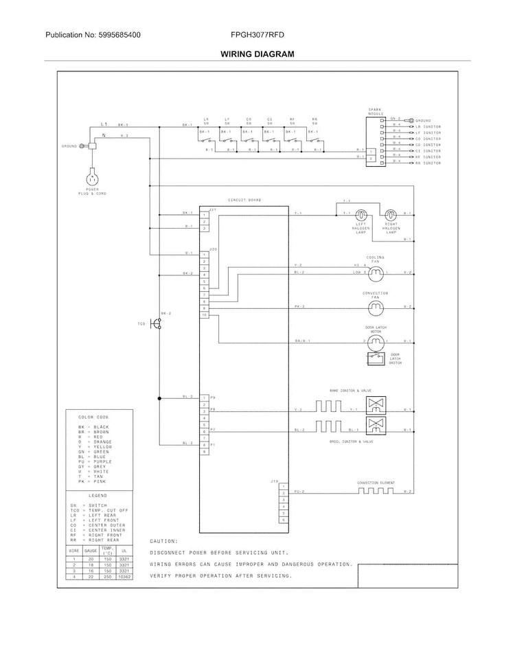 Wiring Diagram Diagram and Parts List for FPGH3077RFD  Frigidaire Range