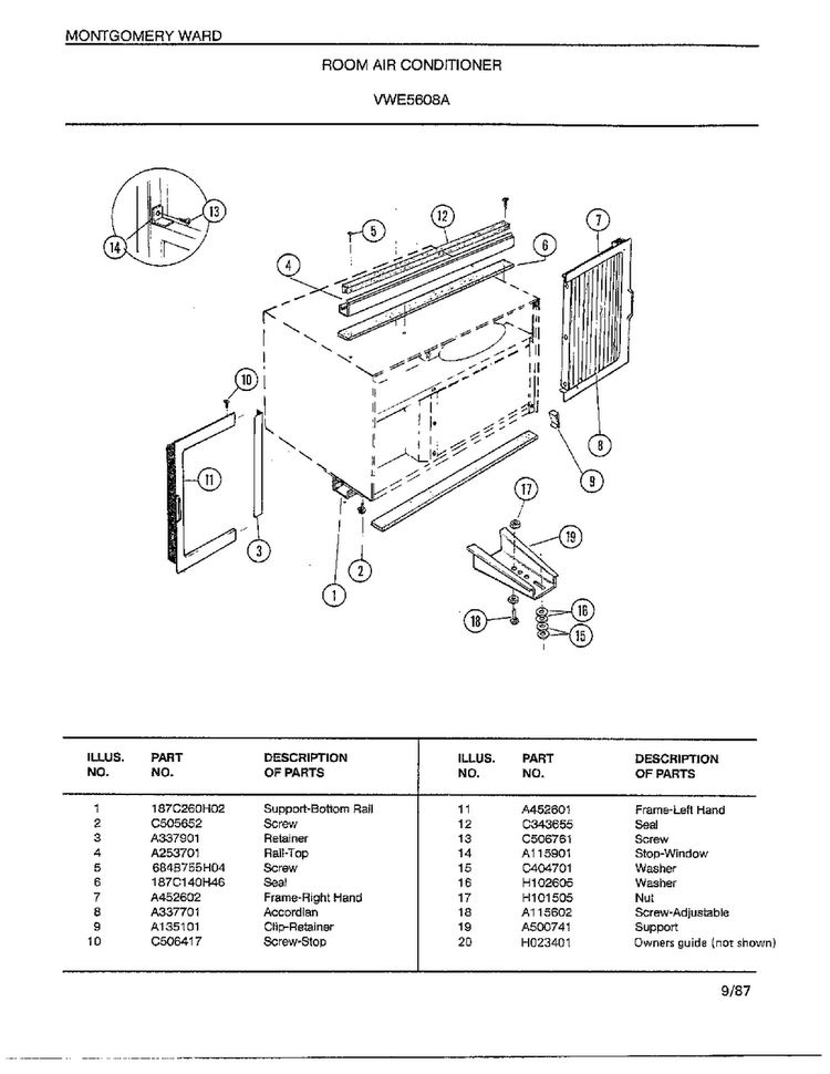 Room Air Conditioner Page 5 Diagram and Parts List for 5908A  Frigidaire Air Conditioner